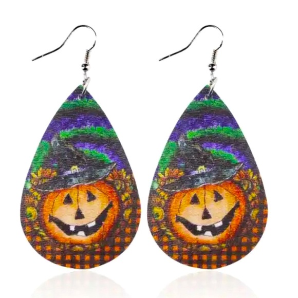 Halloween Double Sided Printed Pumpkin Earrings - Picture 1 of 2